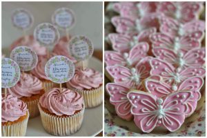 Bachelorette Party Wedding Cupcakes Cookies Care Packages Give Away Butterflies pink flowers
